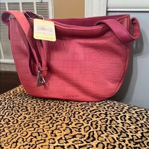 Stone & Co. Vibrant Pink Croc-Embossed Shoulder Bag